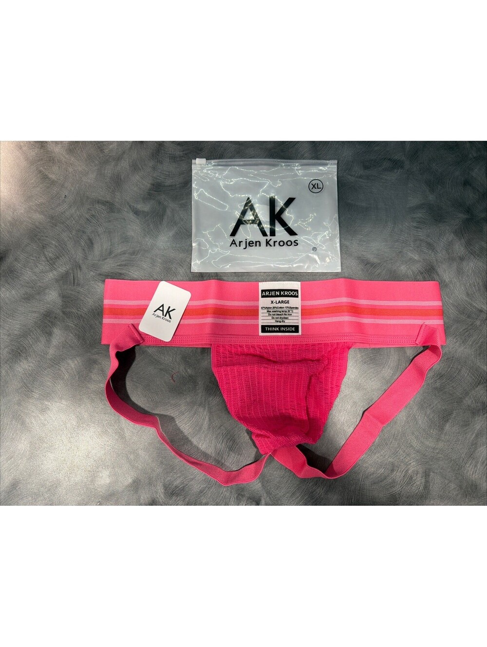 Arjen Kroos Men Pink Gym Underwear Jockstrap Ribbed Pouch Striped Elastic BandXL